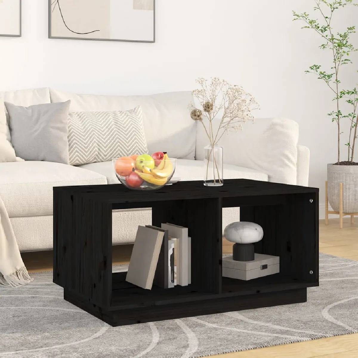 VIDAXL - Table basse - Bois massif - Noir - 80x50x40 cm - Image 3