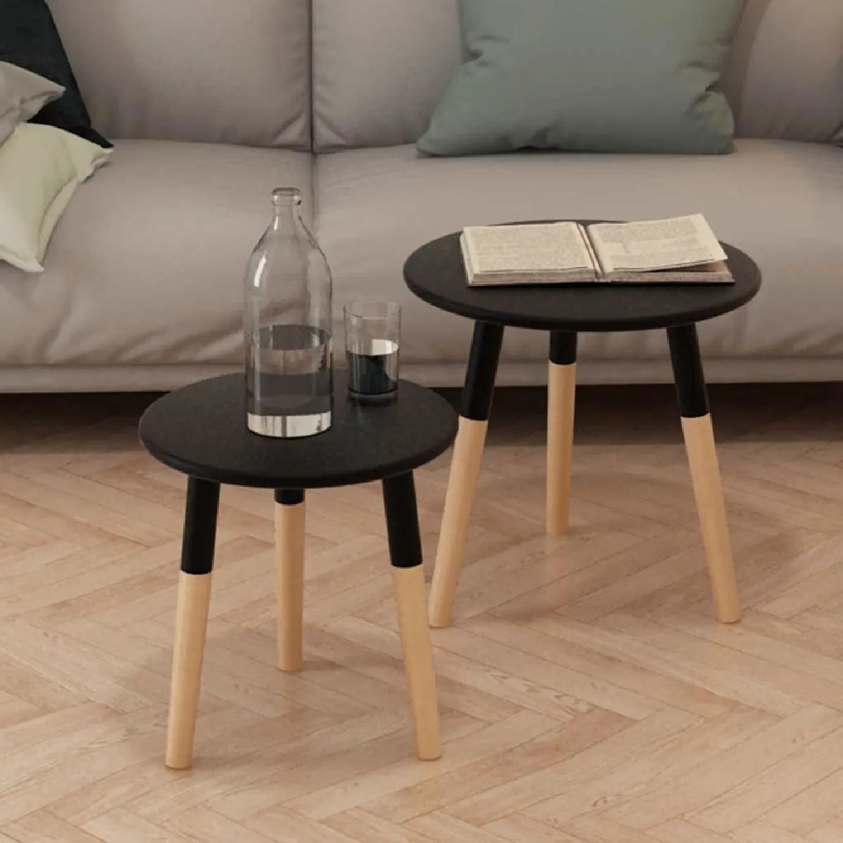 Vidaxl Noir Ensemble Tables D'appoint 2 Pcs Bois