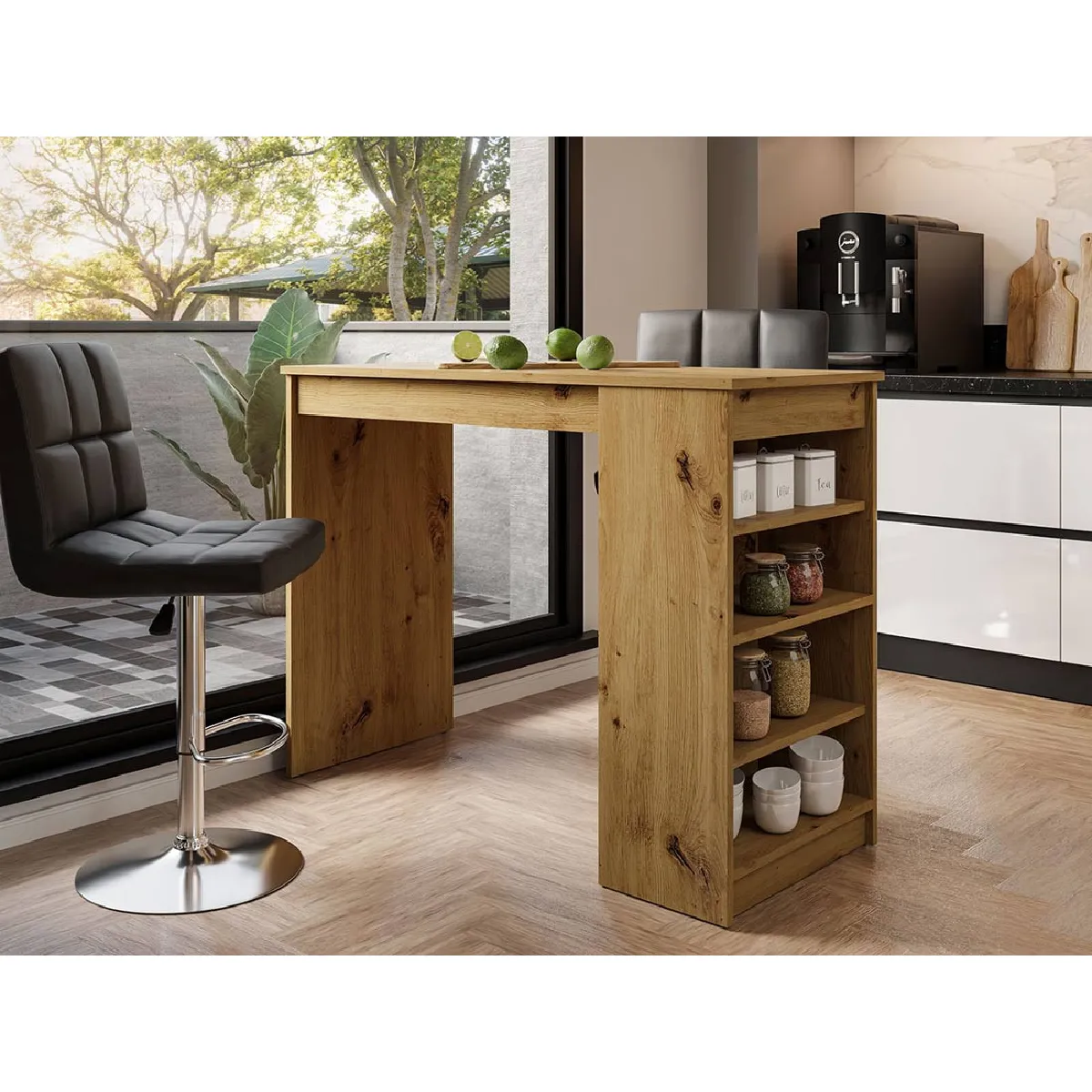 Non Communiqué Bois Drazic - Table De Bar Avec Rangements - Effet - De 2 À 4 Personnes - Image 3