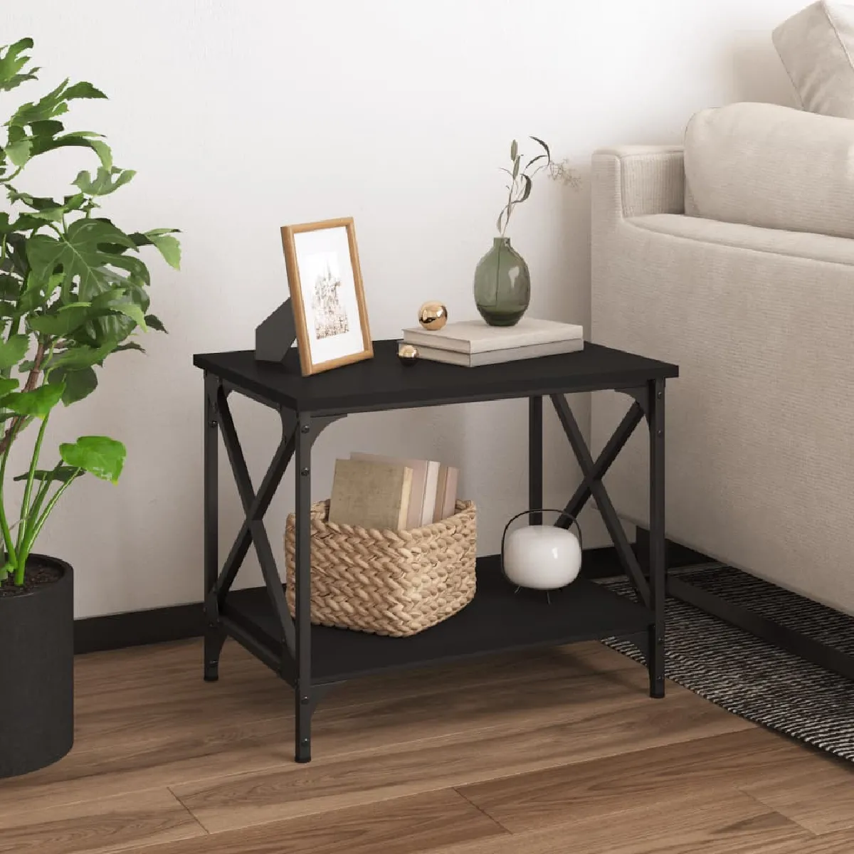 Vidaxl Table d'appoint noire - Bois d'ingénierie