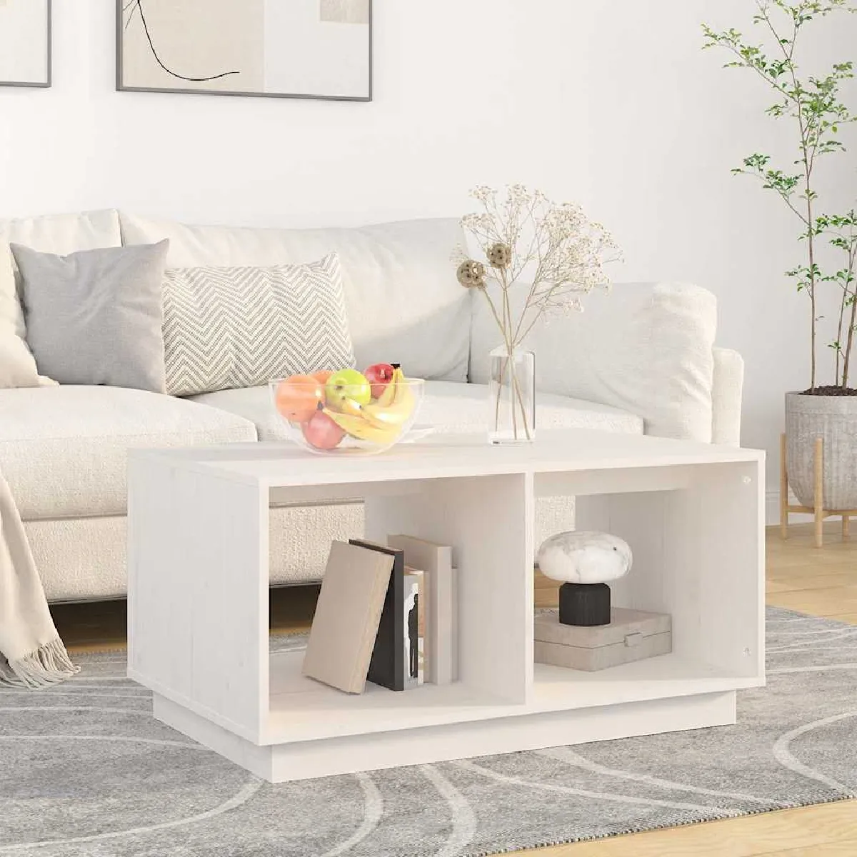 Non Communiqué Blanc Table Basse 80X50x40 Cm Bois Massif De Pin - Image 3