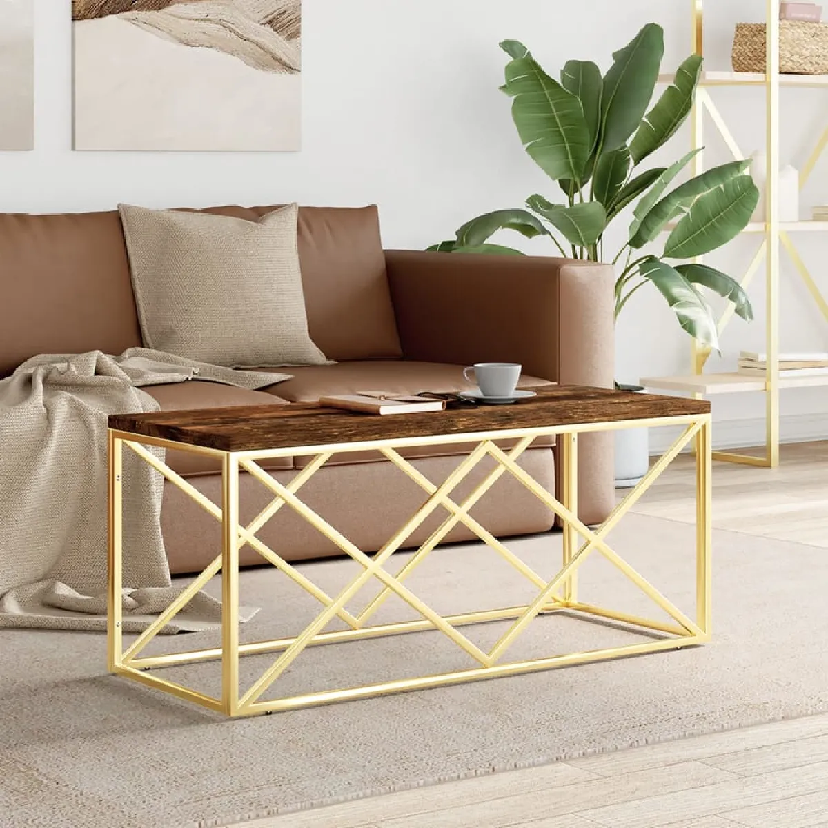 Comparer les prix de vidaXL Table basse acier inoxydable et bois massif