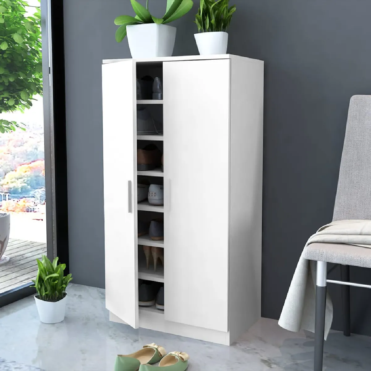 Vidaxl Blanc Meuble À Chaussures 7 Étagères