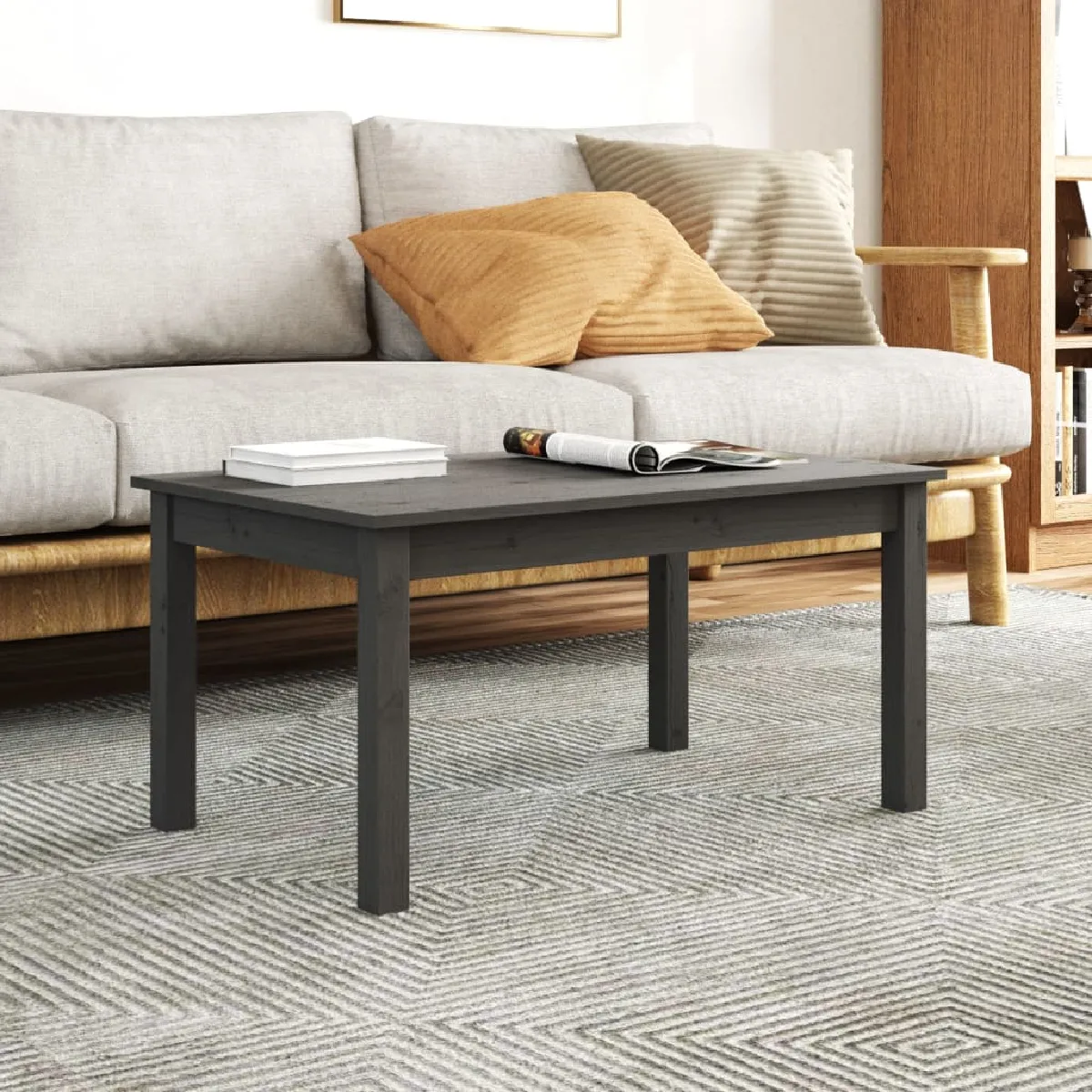 vidaXL Table basse Gris - Bois massif de pin