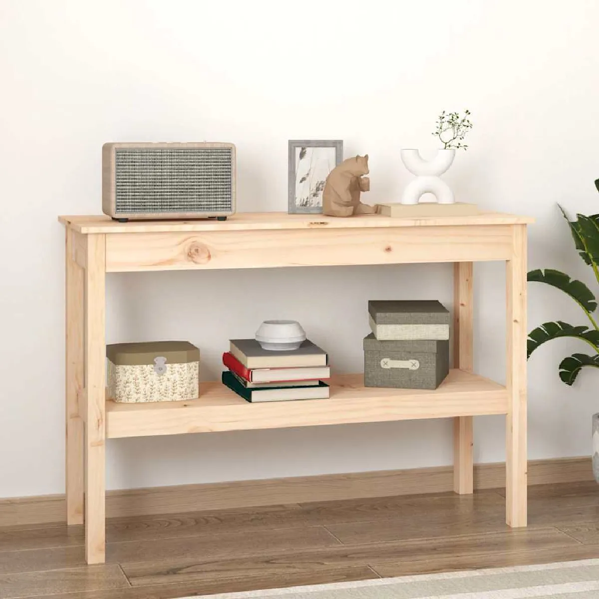 Vidaxl Natural Table Console Bois De Pin Solide Couloir Multicolore Multi-Taille - Image 3