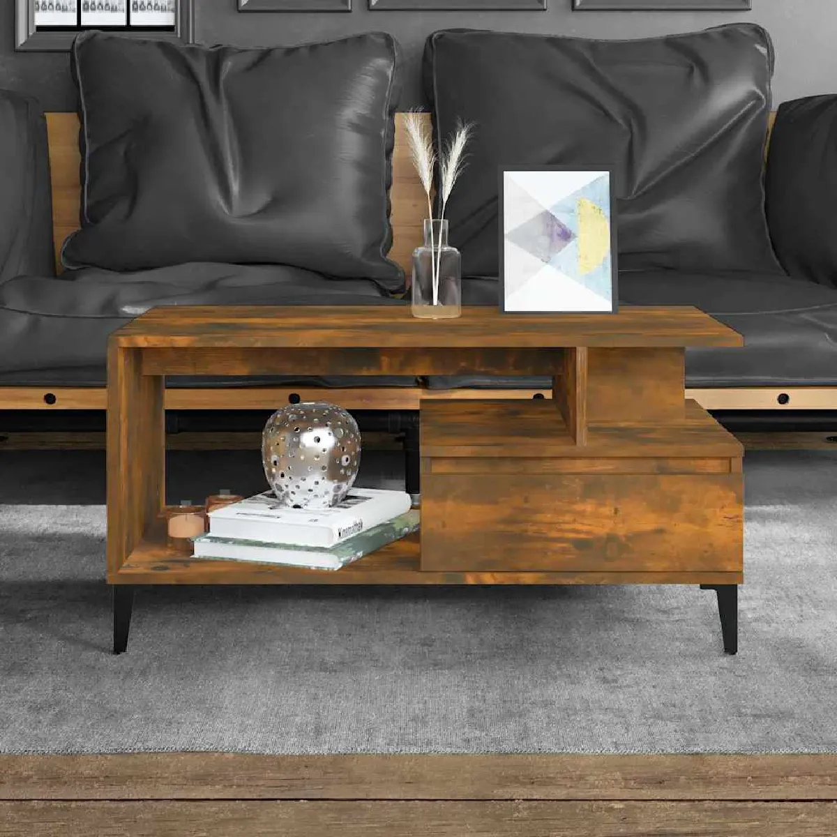 Non Communiqué Marron Vidaxl Table Basse Chêne Fumé 90X49x45 Cm Bois D'ingénierie819625 - Image 3
