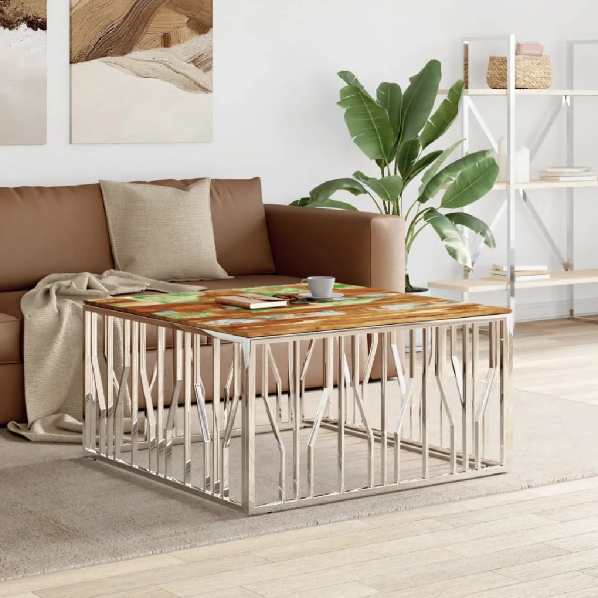 VidaXL - Table basse acier inox/bois massif acacia