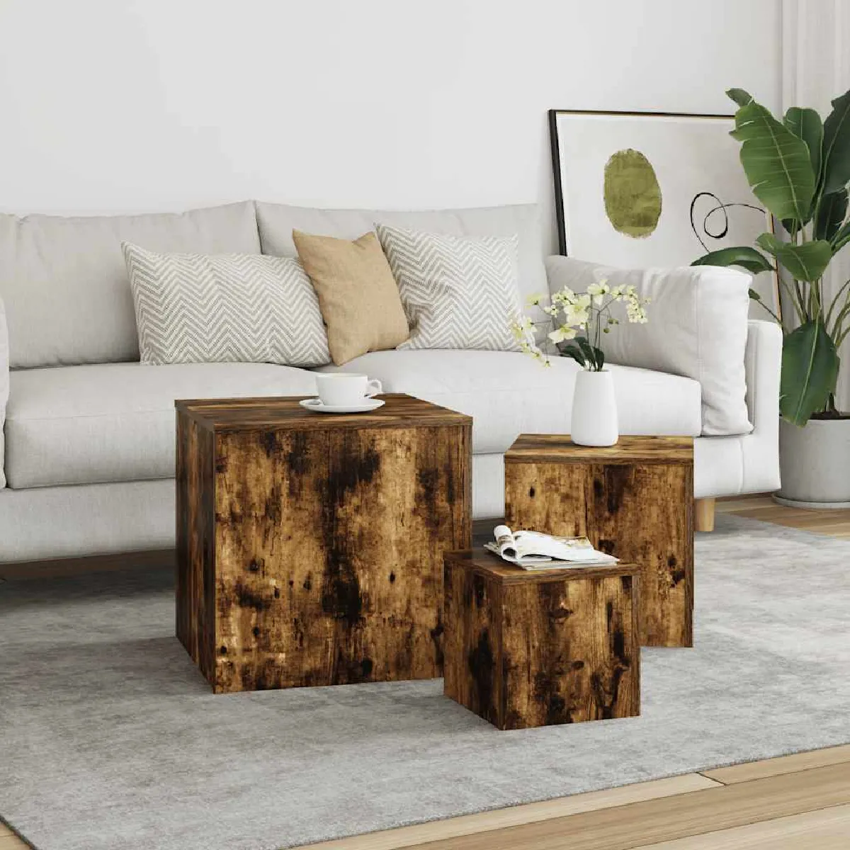vidaXL - Table d'appoint - Set de 3 - Aspect chêne fumé - Image 2