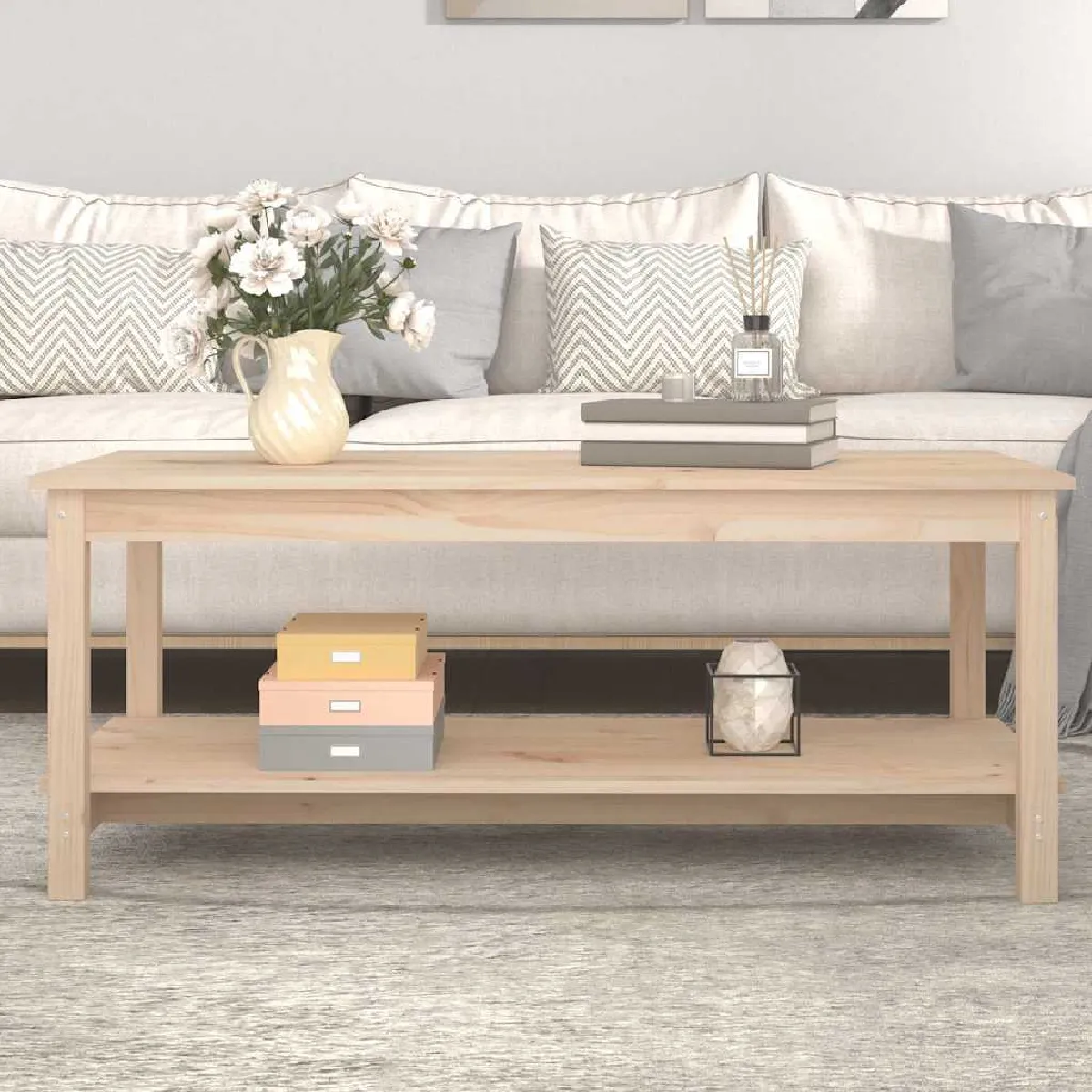 Non Communiqué Bois Table Basse 110X55x45 Cm Massif De Pin - Image 2