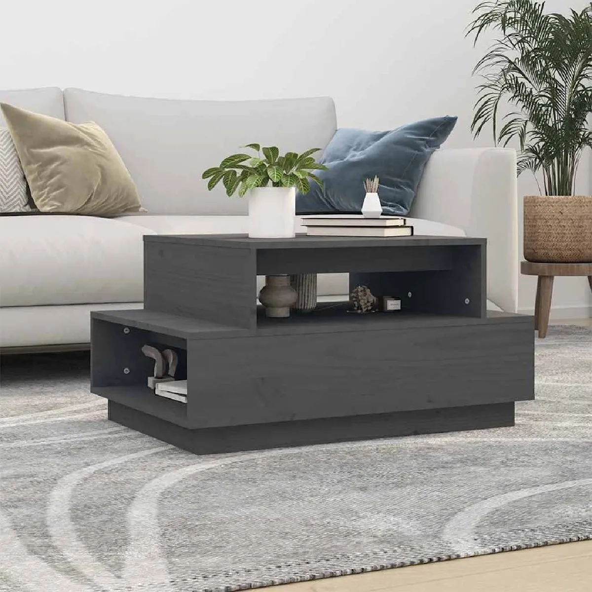 Non Communiqué Gris Vidaxl Table Basse 80X55x40,5 Cm Bois Massif De Pin814516 - Image 3