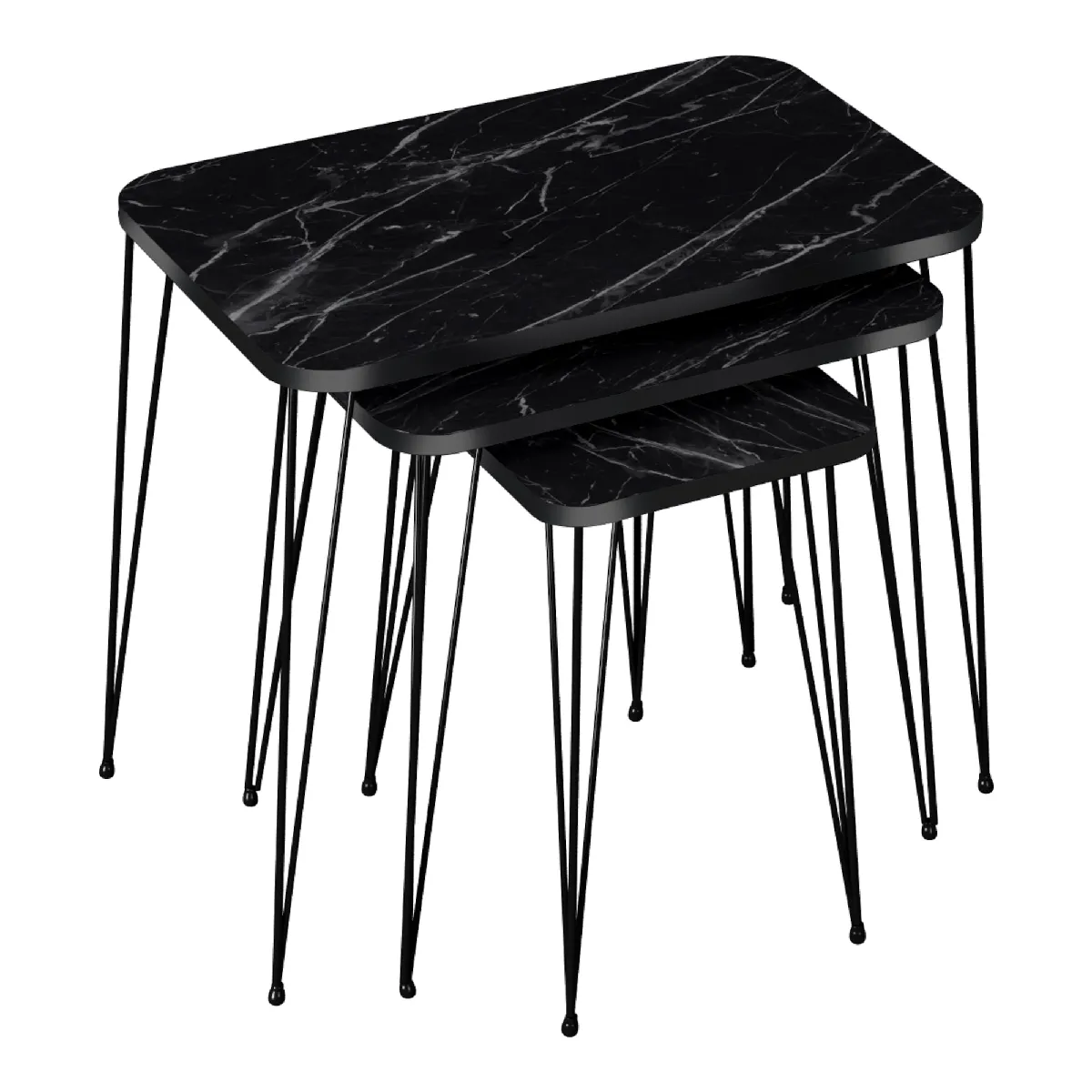Meilleurs prix pour Set de 3 tables d'appoint gigognes - Marbre noir