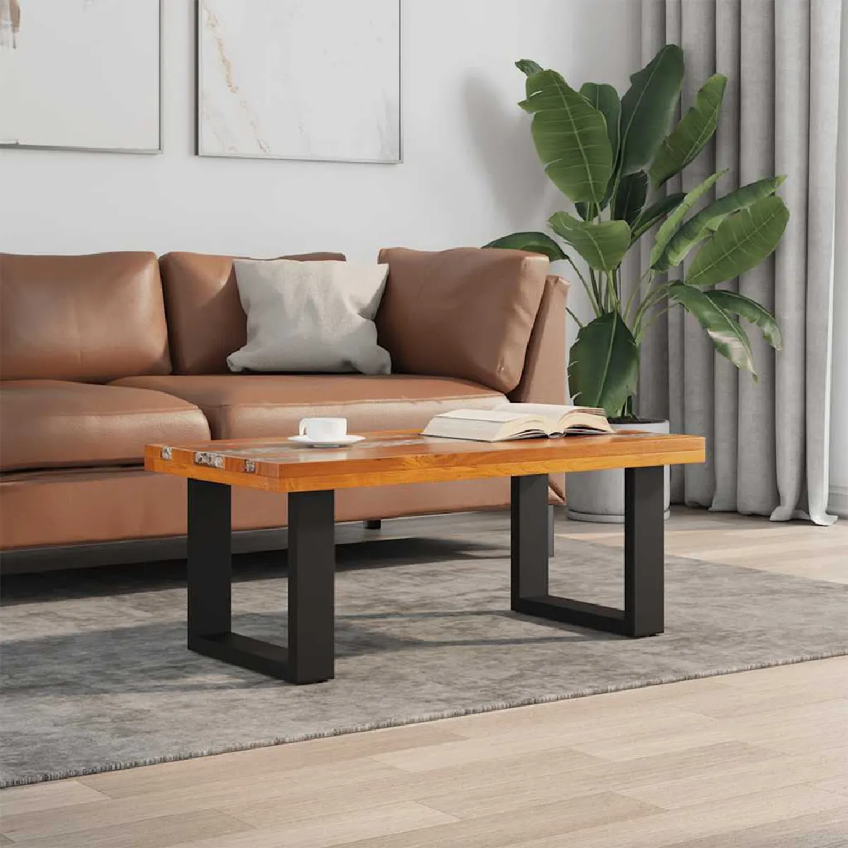 Vidaxl Multicolore Table Basse Teck Résine 100 X 50 Cm - Image 3
