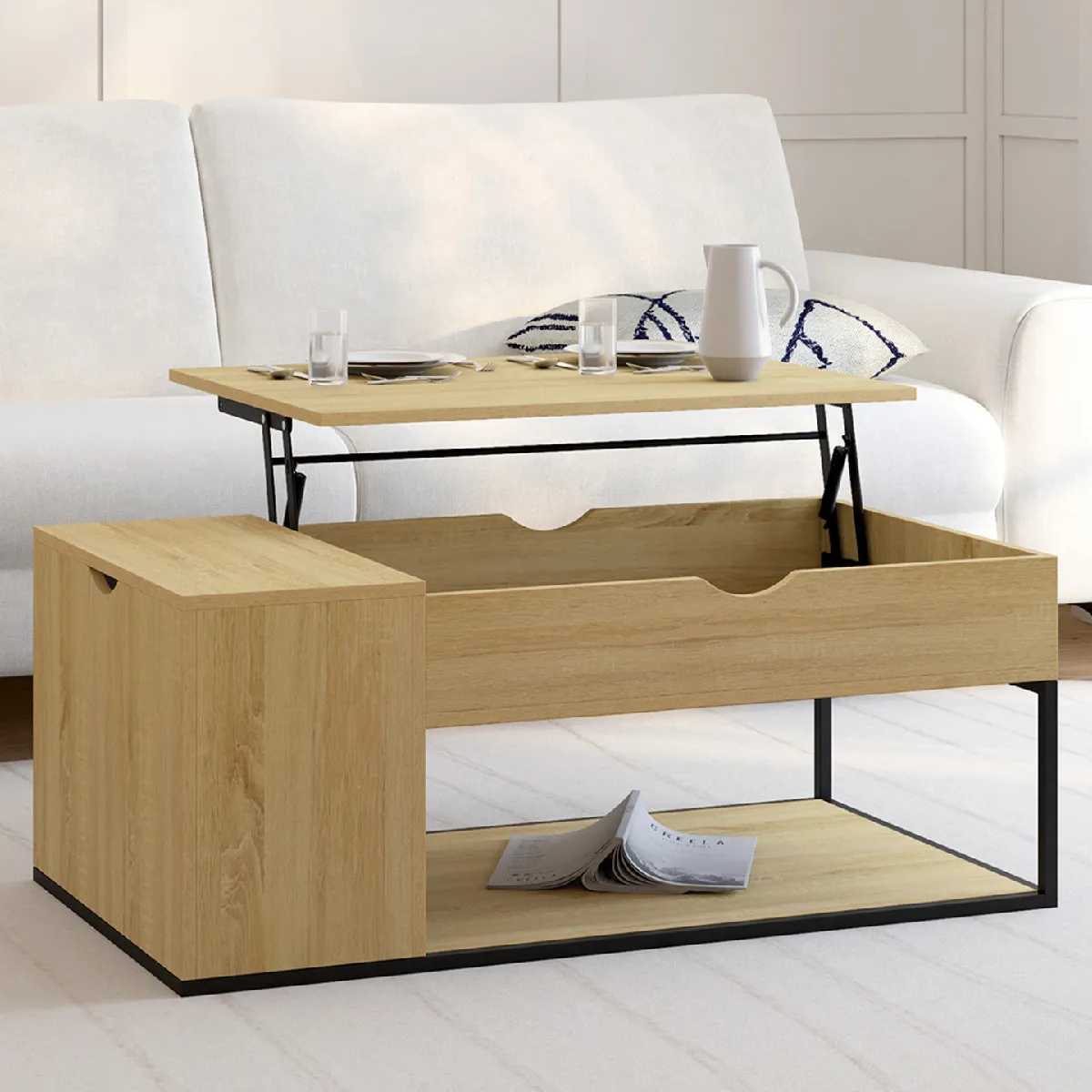 Non Communiqué Multicolore Table Basse Plateau Relevable Rectangulaire Detroit Avec Coffre Design Industriel - Image 3