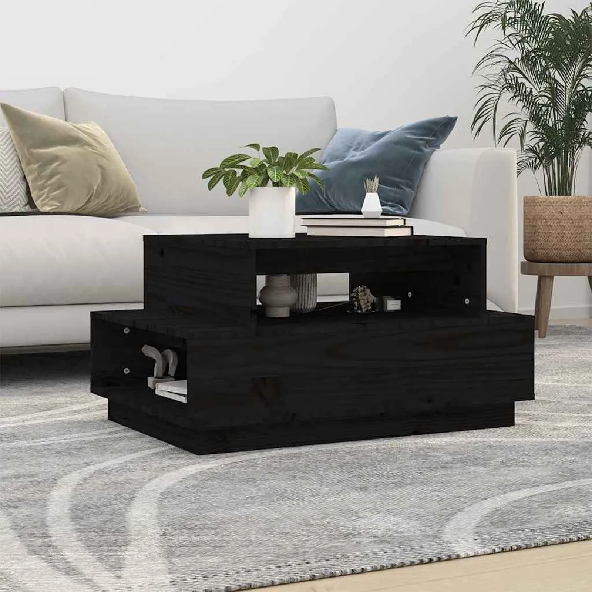 Non Communiqué Noir Vidaxl Table Basse 80X55x40,5 Cm Bois Massif De Pin814518 - Image 3