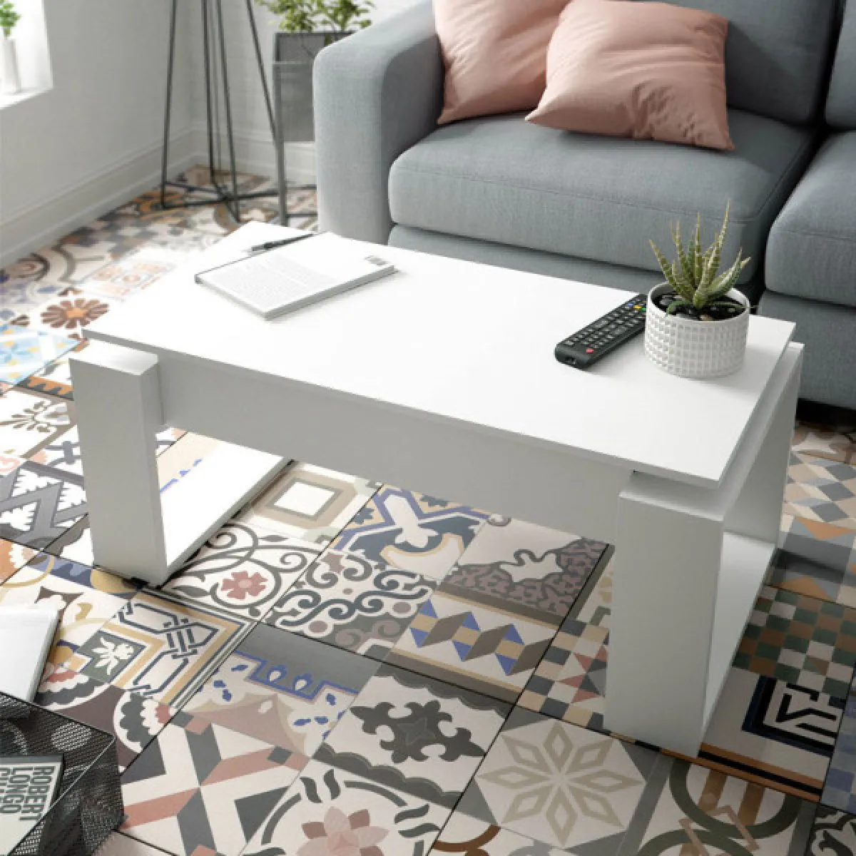 Comparer les prix de Dansmamaison Table basse relevable Blanc SINIA