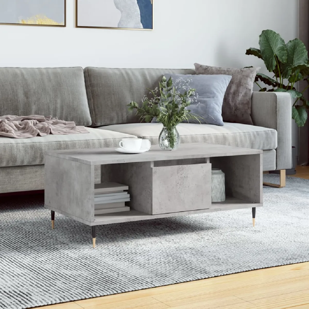 vidaXL - Table basse - 90x50x36,5 cm - Gris - Image 2