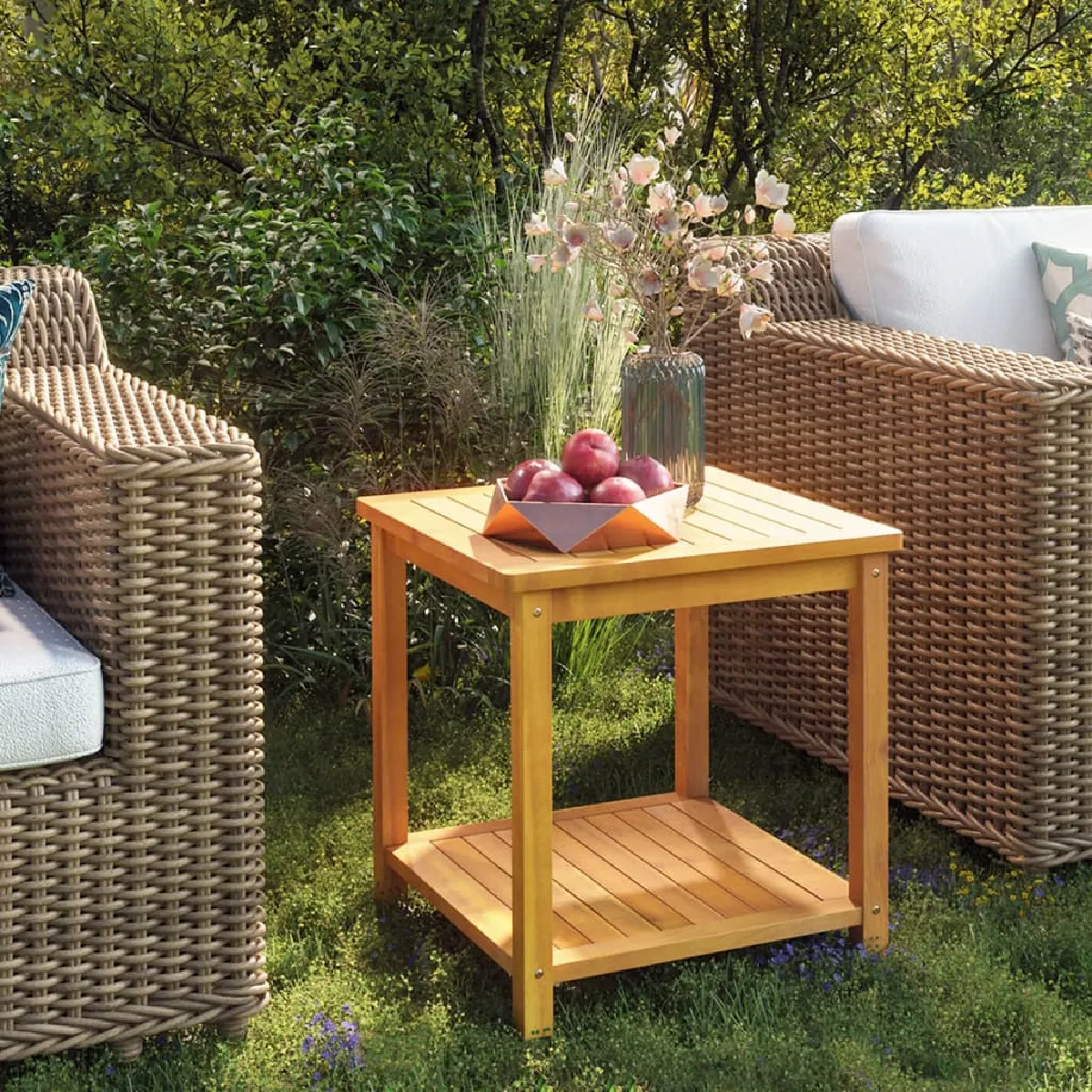 Non Communiqué Brun Table D Appoint Bois D Acacia Massif 45X45x45 Cm - Image 3