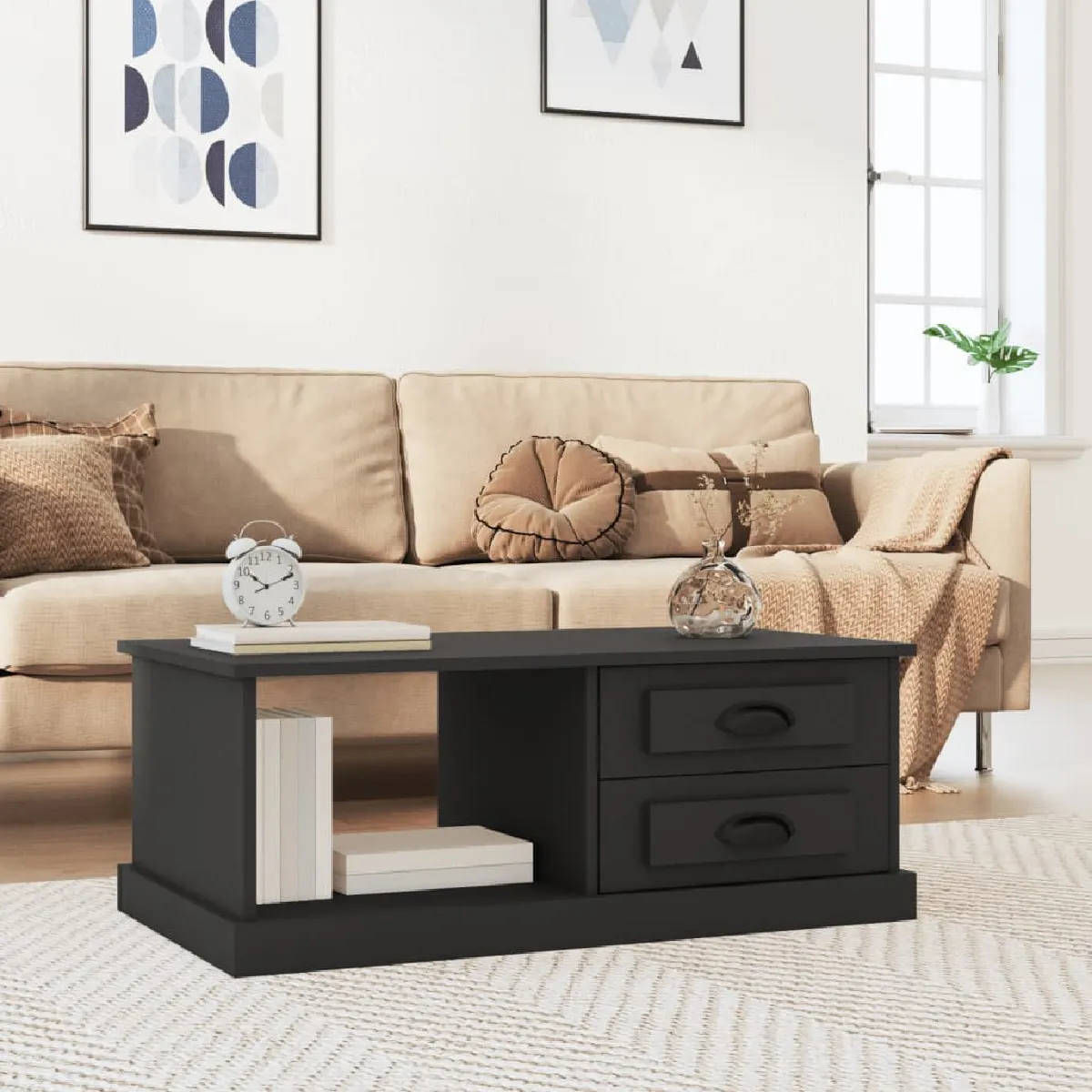 vidaXL Table basse noir 90x50x35 cm - Bois d'ingénierie
