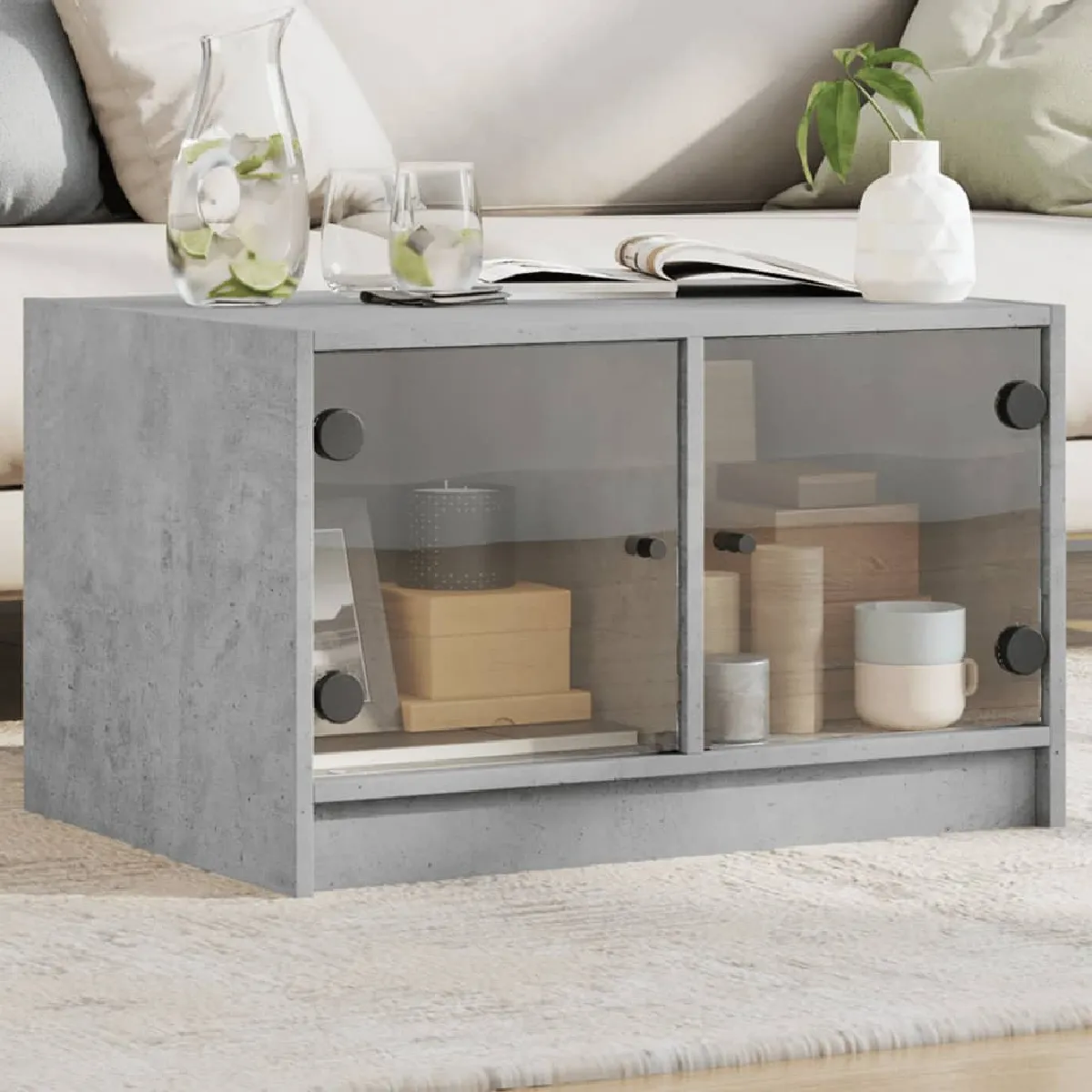 Meilleurs prix pour Vidaxl Table basse avec portes en verre - Gris béton
