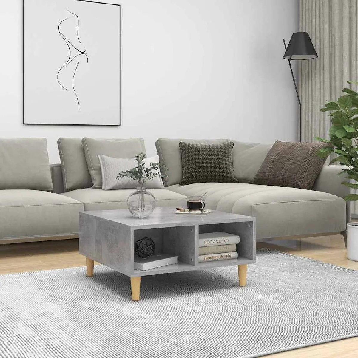 Non Communiqué Gris Béton Table Basse 60X60x30 Cm Bois D Ingénierie - Image 2
