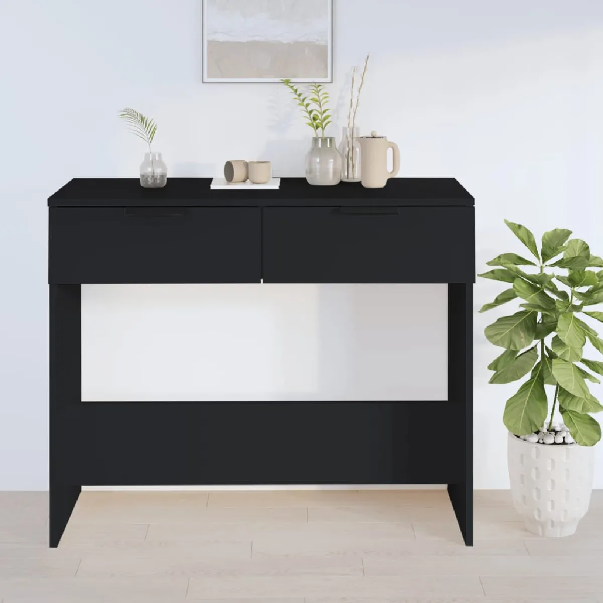 Non Communiqué Noir Table Console 90X36x75 Cm Bois D Ingénierie - Image 3