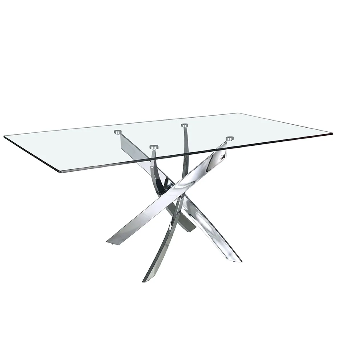 Table à manger rectangulaire verre trempé et acier chromé - vue 4