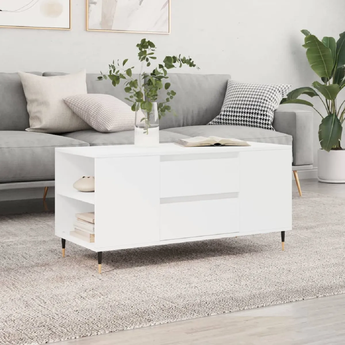vidaXL - Table basse - 102 x 44,5 x 50 cm - Blanc - Image 3