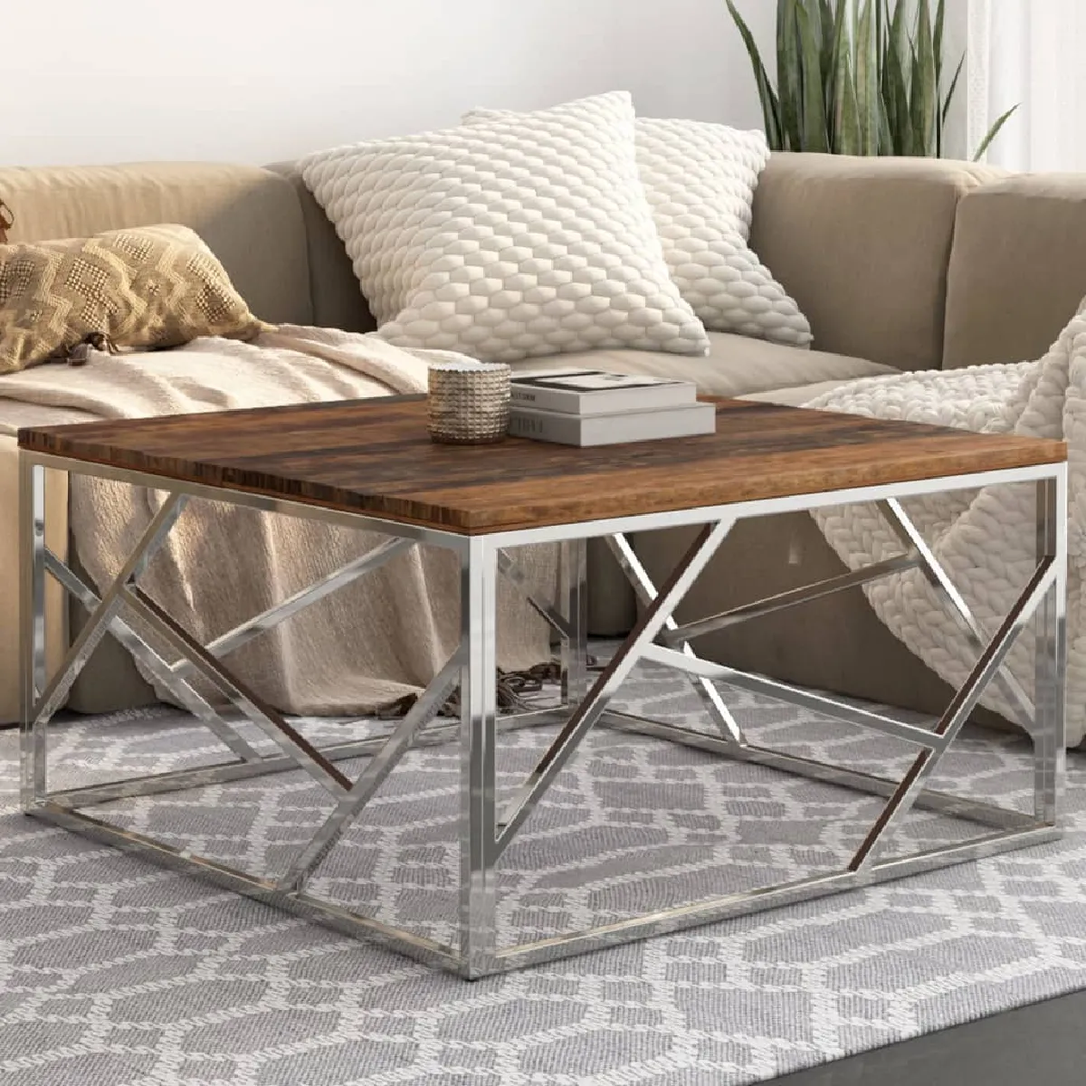 vidaXL Table basse argenté inox