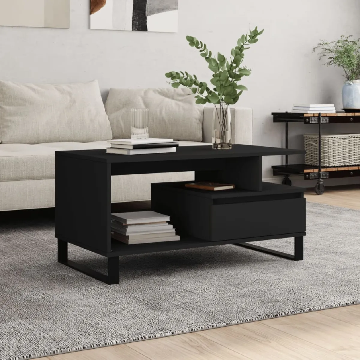 Vidaxl Noir Table Basse 90X49x45 Cm Bois D Ingénierie - Image 3