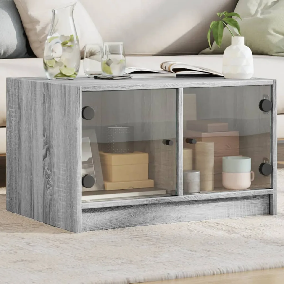 Vidaxl Gris Table Basse Avec Portes En Verre Sonoma 68X50x42 Cm836369 - Image 2