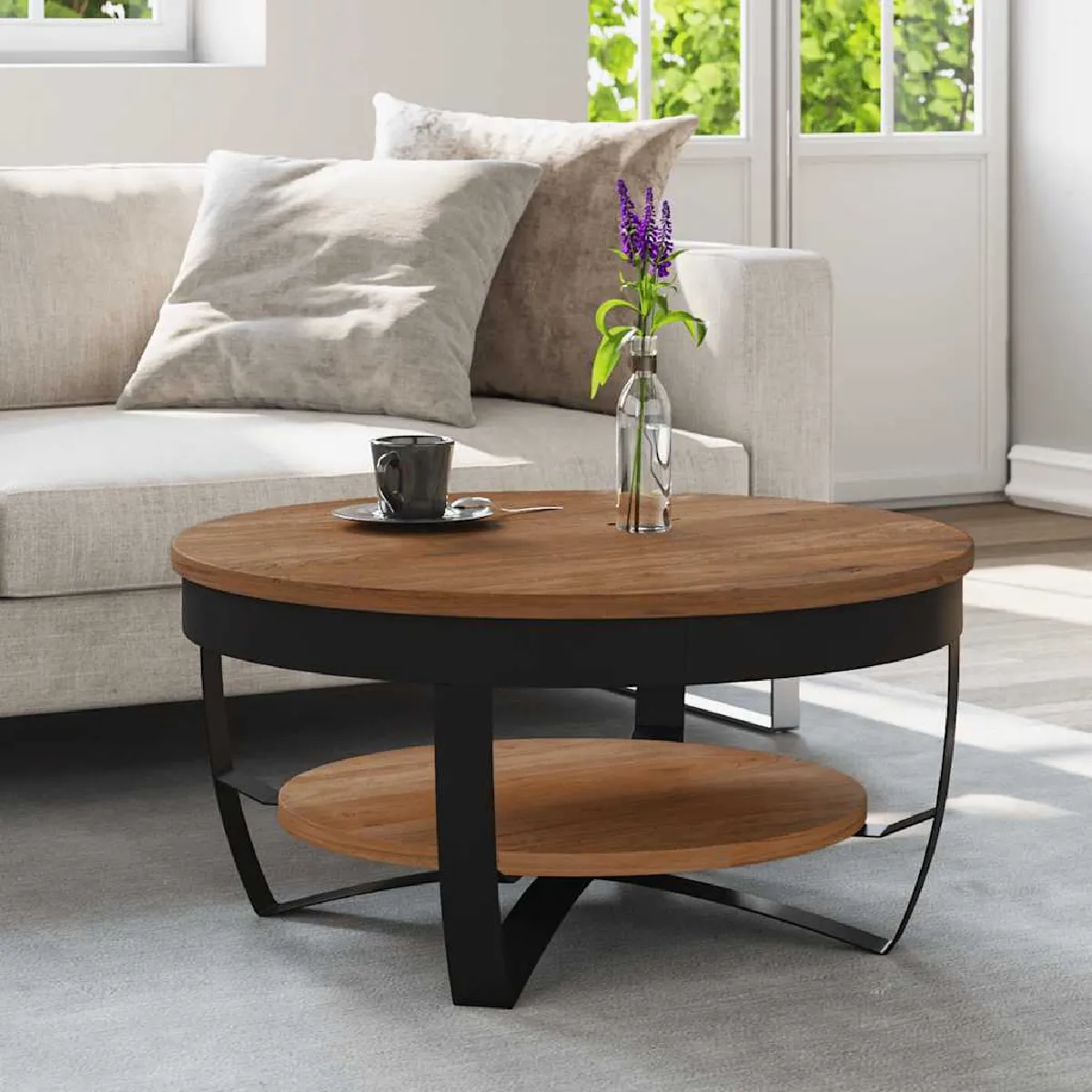 Non Communiqué Brun Table Basse 65X65x32 Cm Bois D Acacia Solide - Image 3