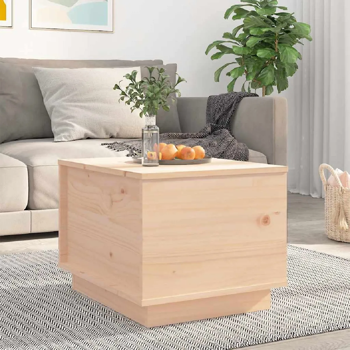 Non Communiqué Naturel Table Basse 40X50x35 Cm Bois Massif De Pin - Image 3