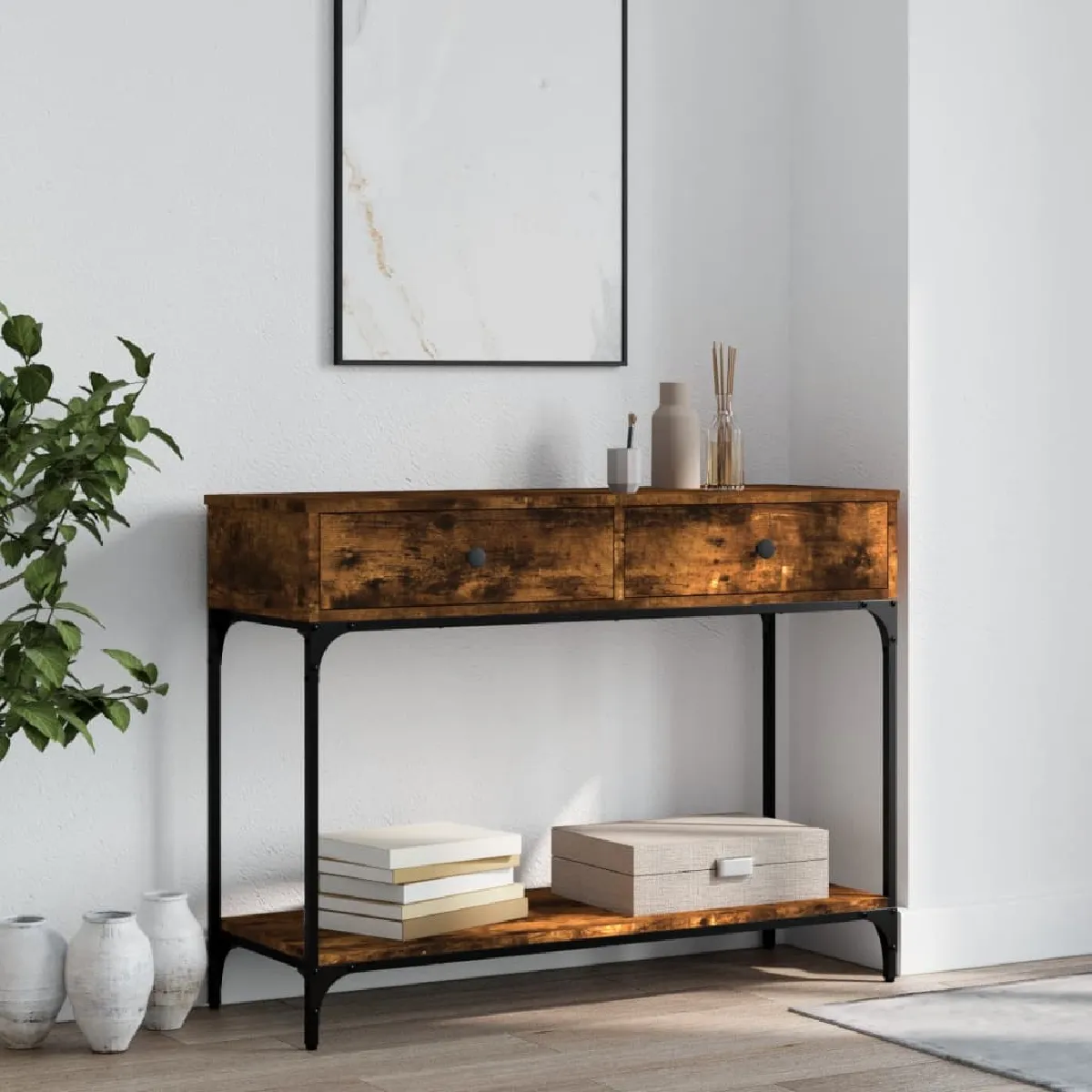 Non Communiqué Marron Vidaxl Table Console Chêne Fumé 100X34,5X75 Cm Bois D'ingénierie 833395 - Image 3