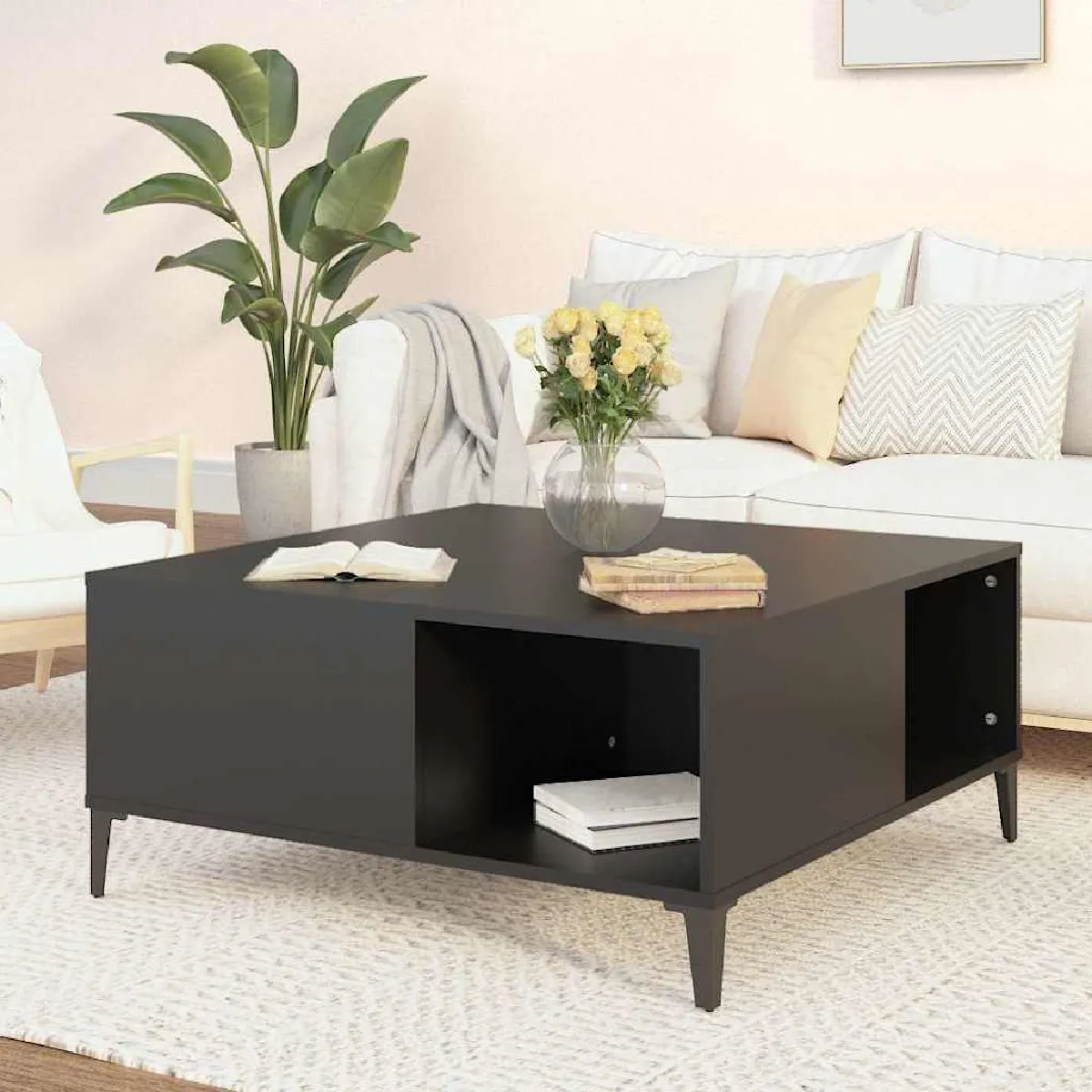 Vidaxl Noir Table Basse 80X80x36,5 Cm Bois D Ingénierie - Image 3