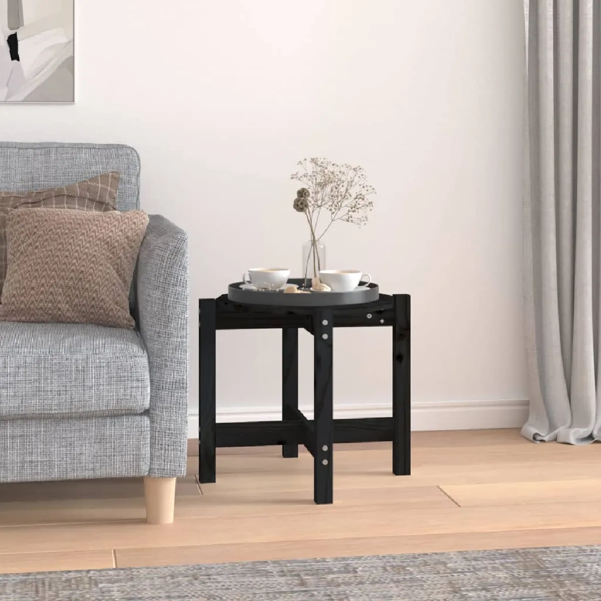 VIDAXL - Table basse - Bois massif de pin - Noir - Ø 52,5 x 45 cm - Image 2