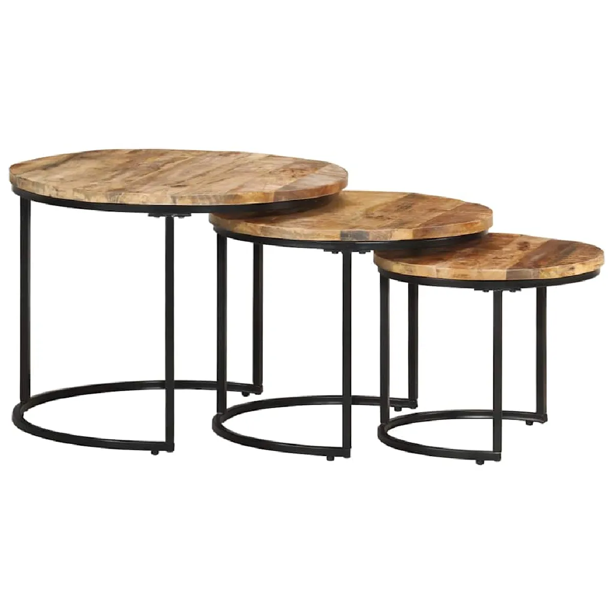 Non Communiqué Brun Tables Gigognes 3 Pcs Bois De Manguier Brut - Image 3