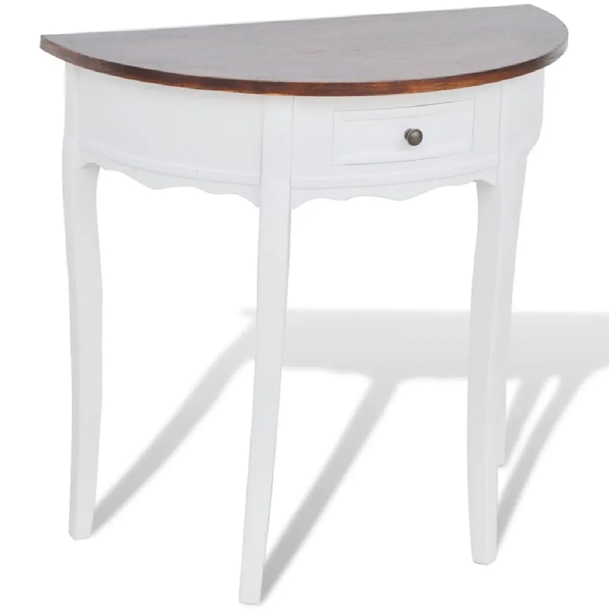 Vidaxl Marron Table Console Avec Tiroir Et Dessus De Table Demi Ronde - Image 2
