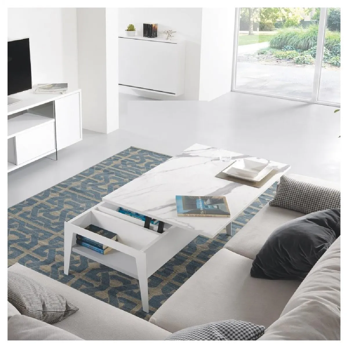 Meilleurs prix pour INSIDE 75 Table basse relevable BRIGHTON - Marbre blanc