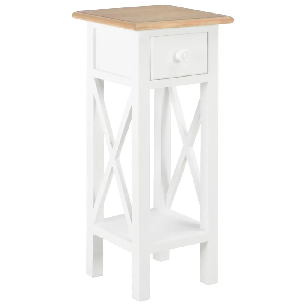 Non Communiqué Marron Et Blanc Table D Appoint Blanc 27 X 27 X 65,5 Cm Bois - Image 3