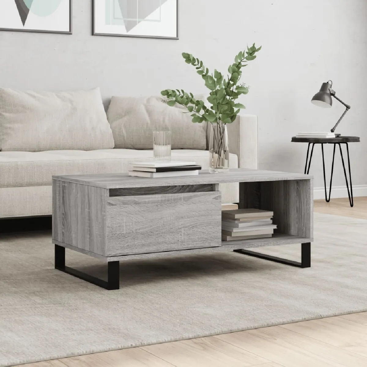 vidaXL - Table basse - Sonoma - Gris - 90x50x36,5 cm - Image 2