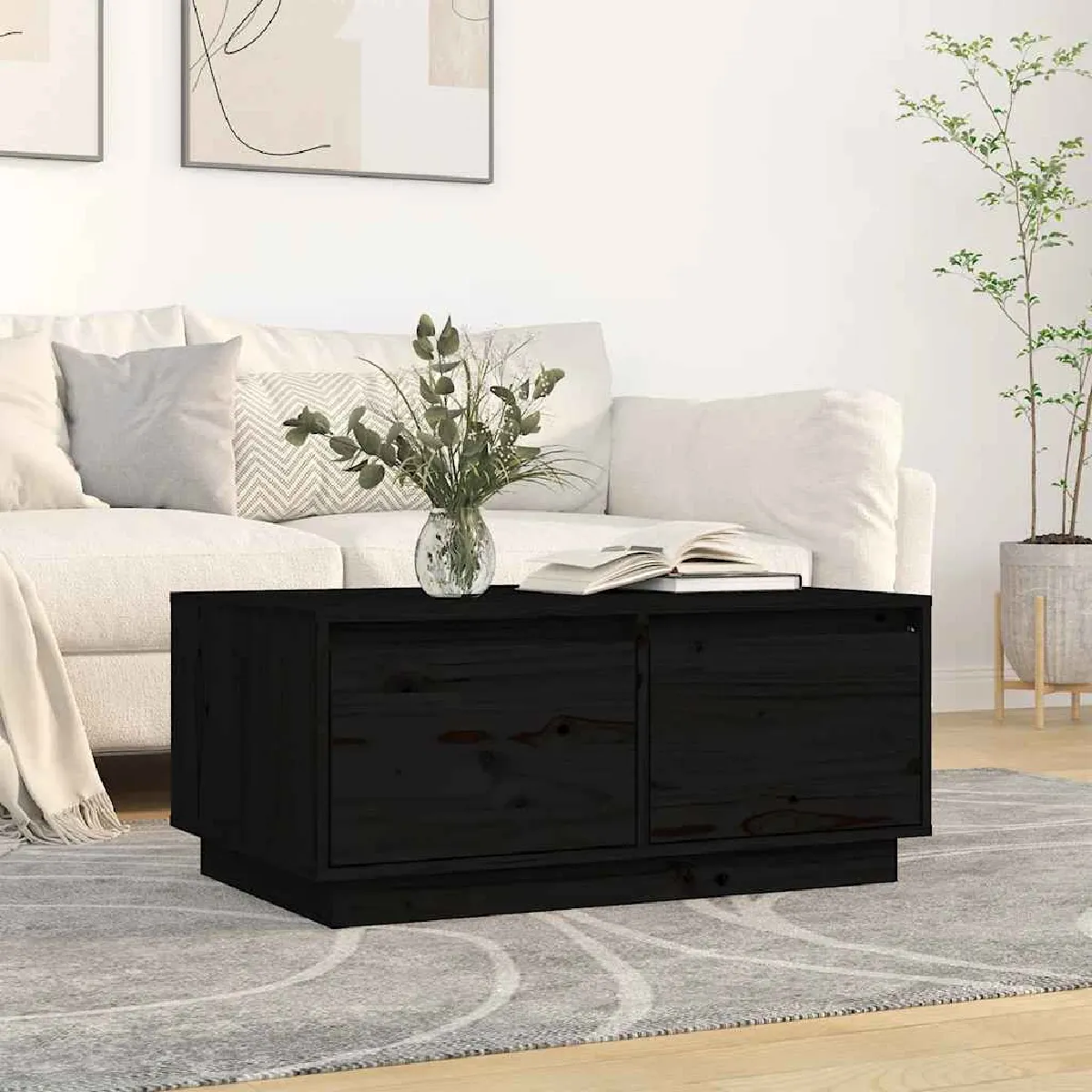 VIDAXL - Table Basse - Bois Massif de Pin - Noir - 80x50x35 cm - Image 3