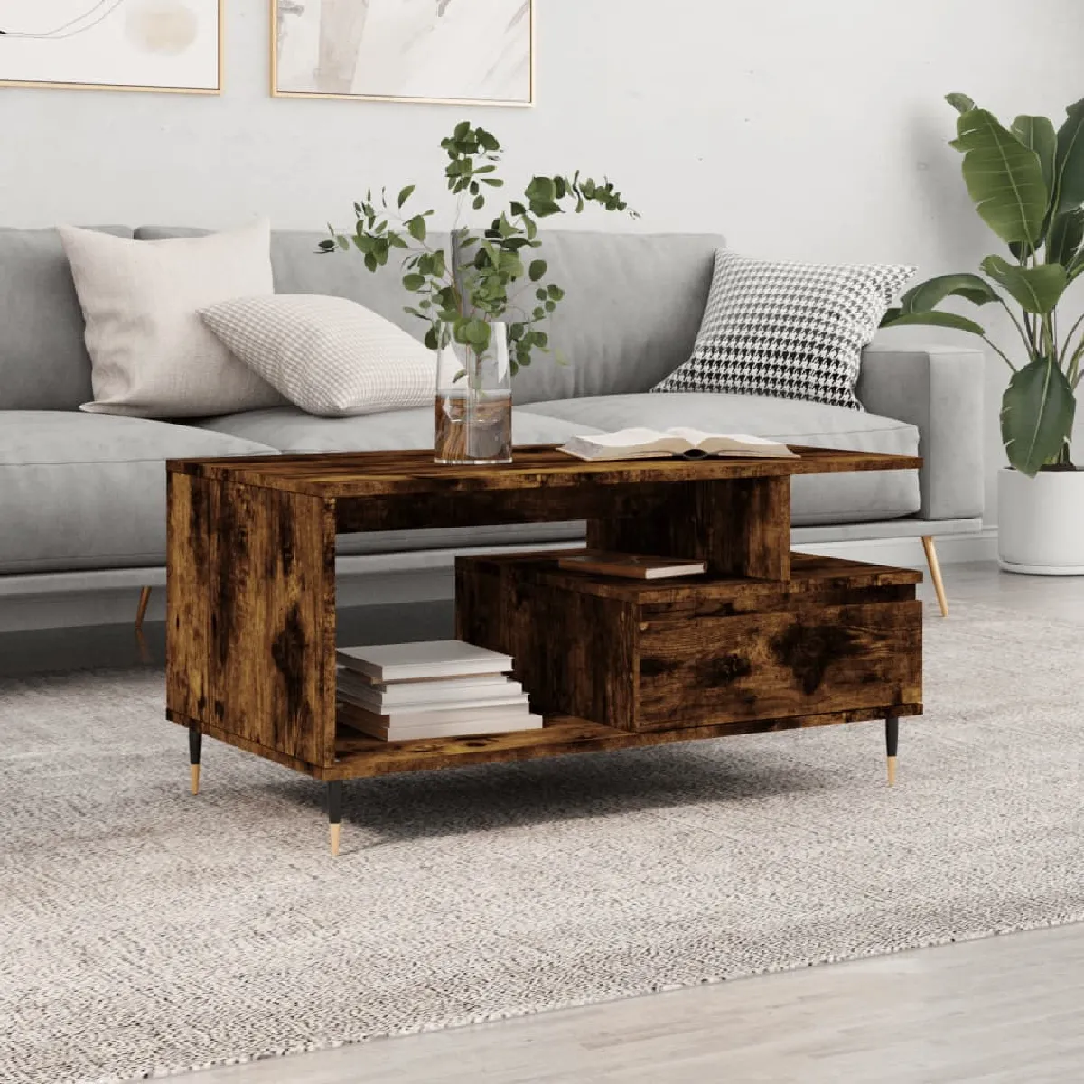 Non Communiqué Marron Vidaxl Table Basse Chêne Fumé 90X49x45 Cm Bois D'ingénierie 831017 - Image 2