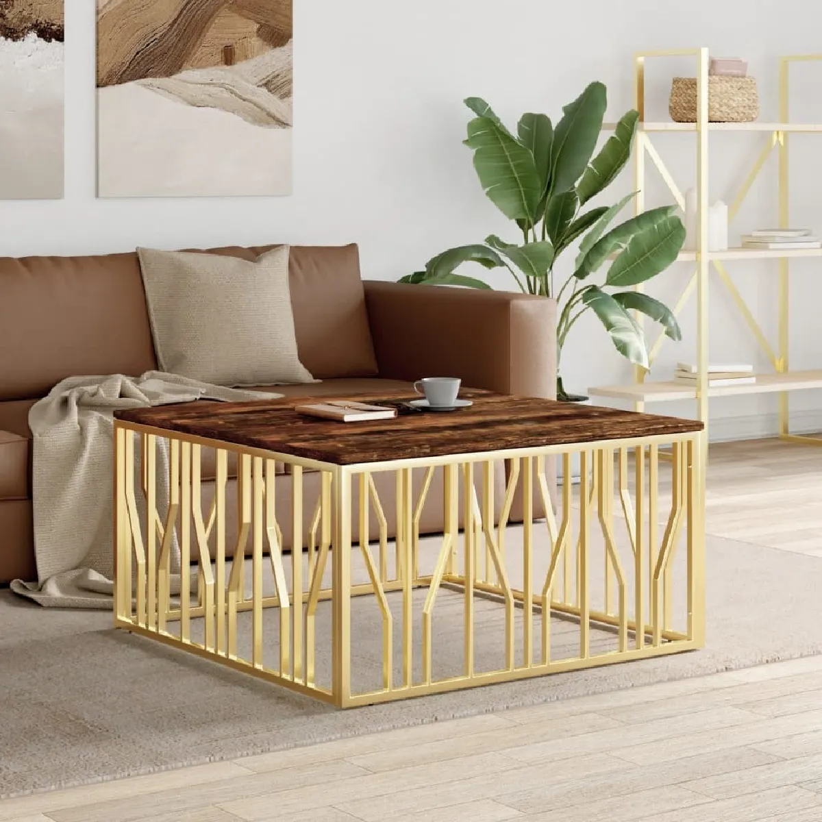 Comparer les prix de Maison Chic Table basse dorée bois récupéré