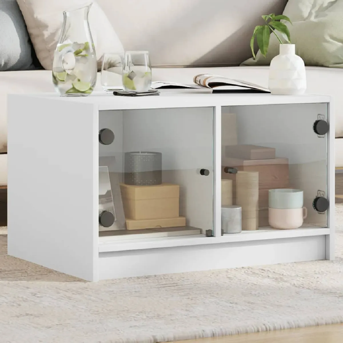 Vidaxl Blanc Table Basse Avec Portes En Verre - 68X50x42 Cm