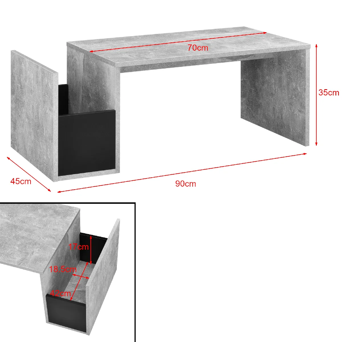 Meilleurs prix pour Table basse avec compartiment - Gris/Noir