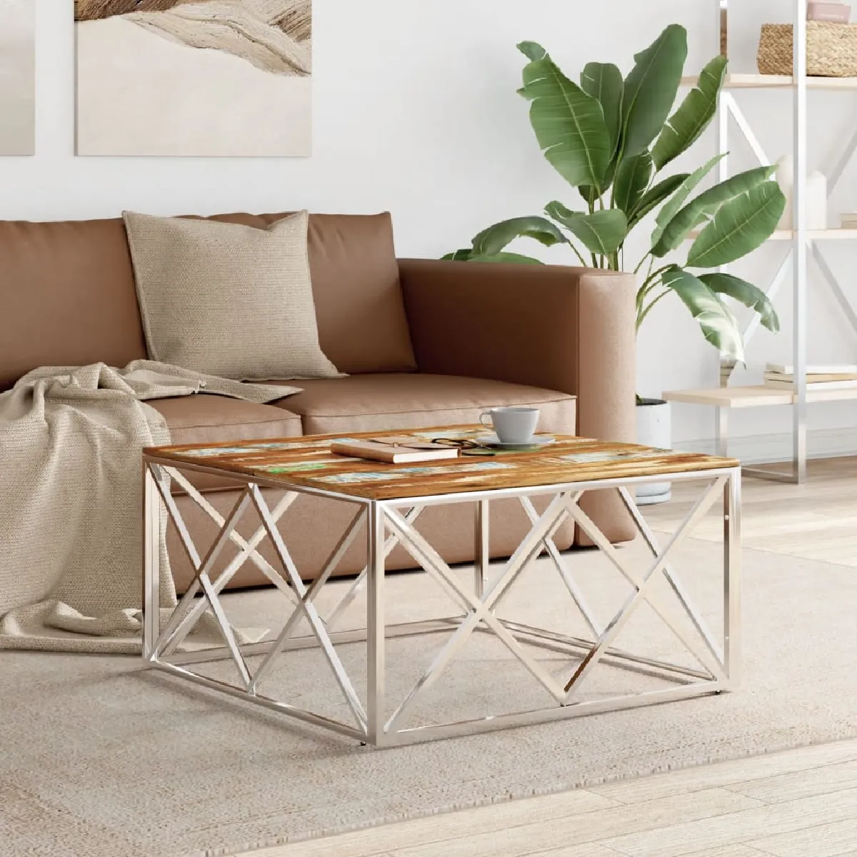 vidaXL Table basse argenté bois massif récupération
