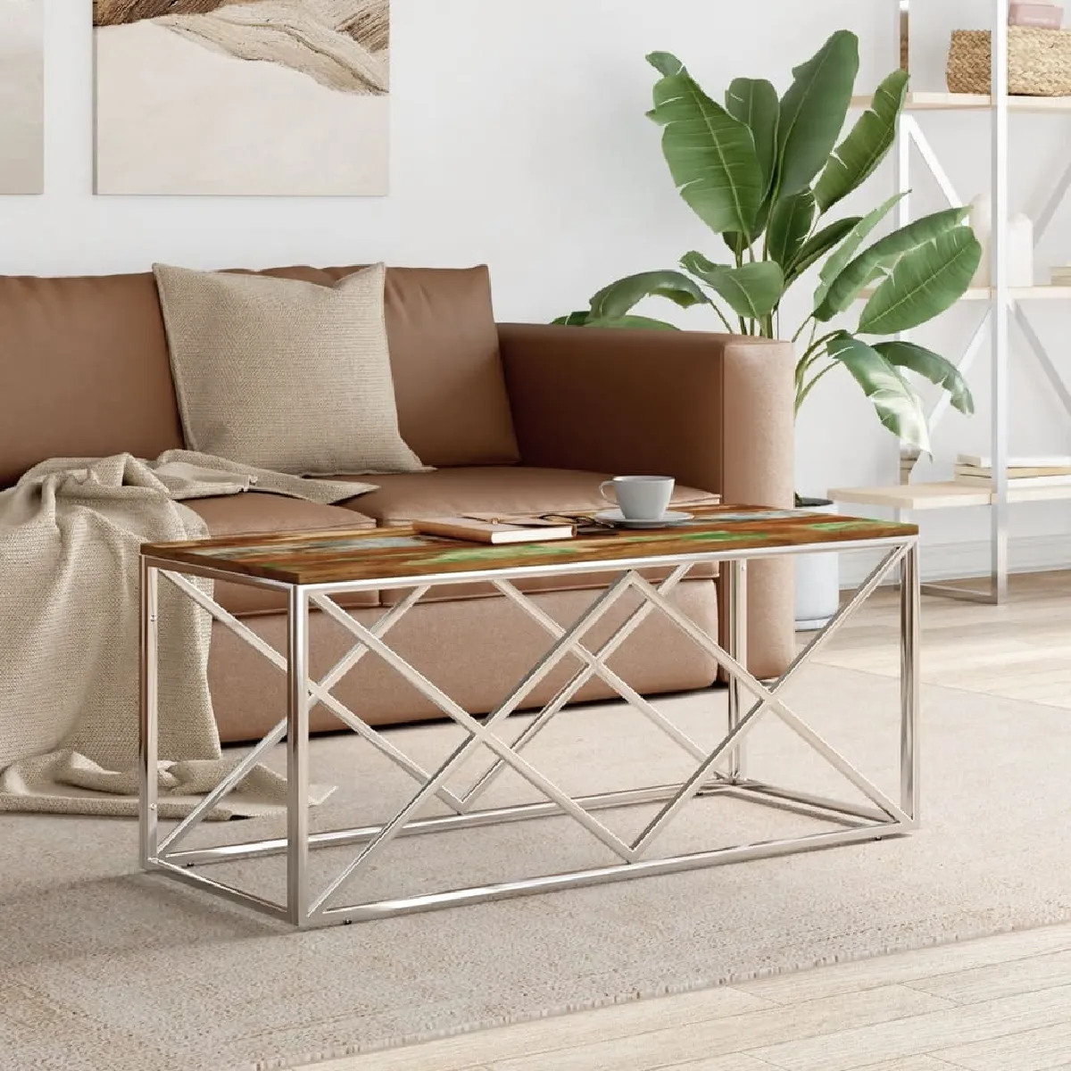 Comparer les prix de Maison Chic - Table Basse Acier et Bois Recyclé