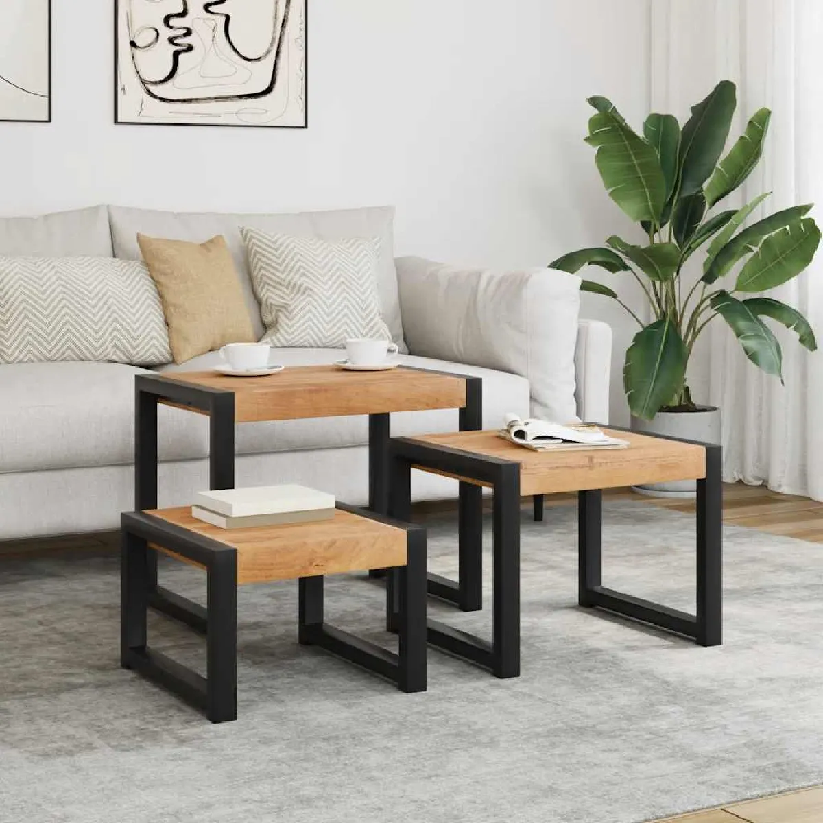 Comparer les prix de Vidaxl Tables gigognes 3 pcs Bois massif
