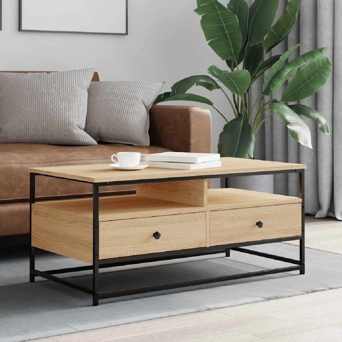 vidaXL Table basse Chêne sonoma Bois d'ingénierie - vue 2