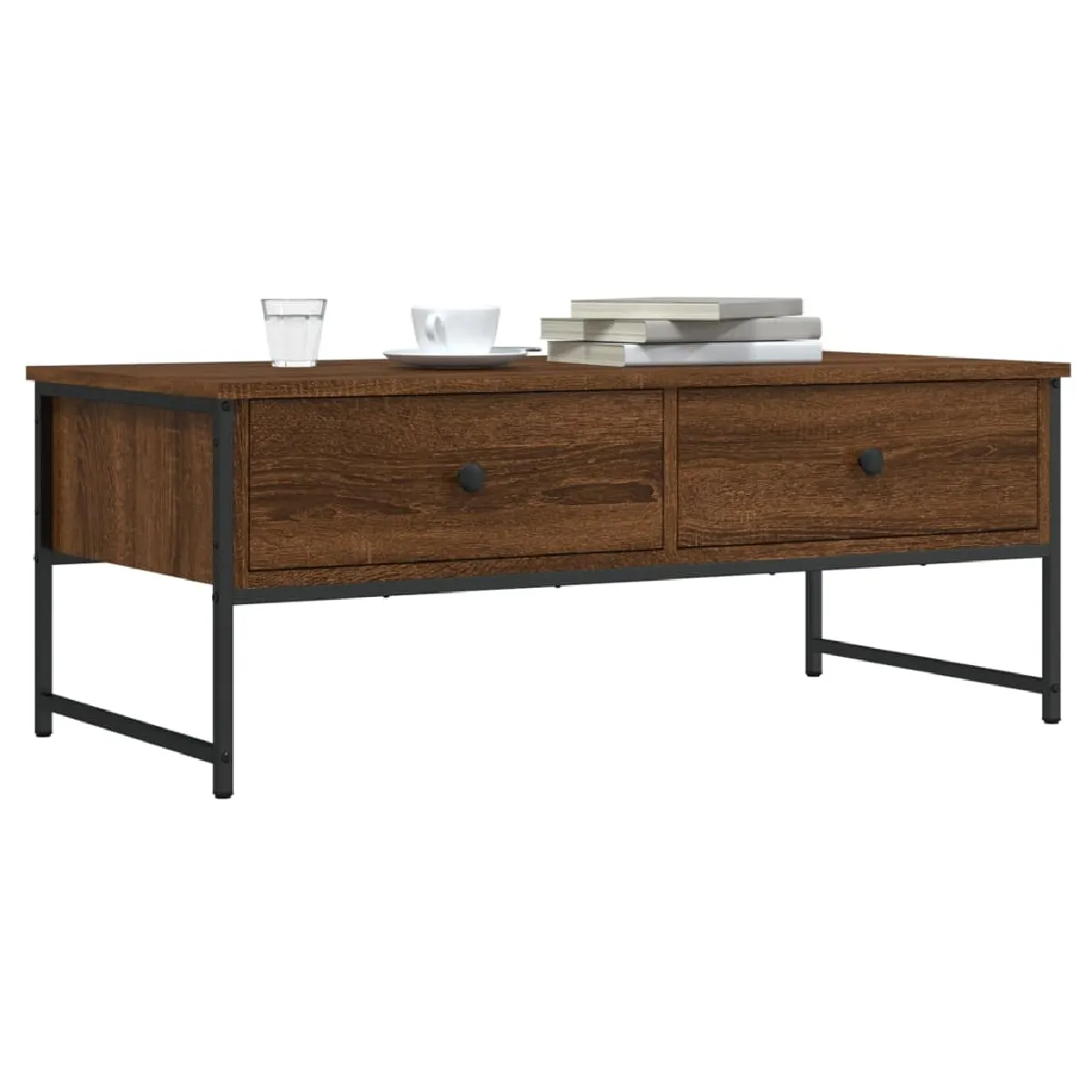 Non Communiqué Marron Vidaxl Table Basse Chêne 101X49x39,5 Cm Bois D'ingénierie 837741 - Image 3